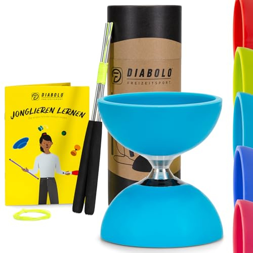 Diabolo Freizeitsport Jonglier-Set Pro mit kugelgelagertem Diabolo (türkis), Handsticks aus Aluminium, Ersatzschnur (160cm) und Gedruckter Anleitung - mit Geschenkverpackung ideal zum Verschenken