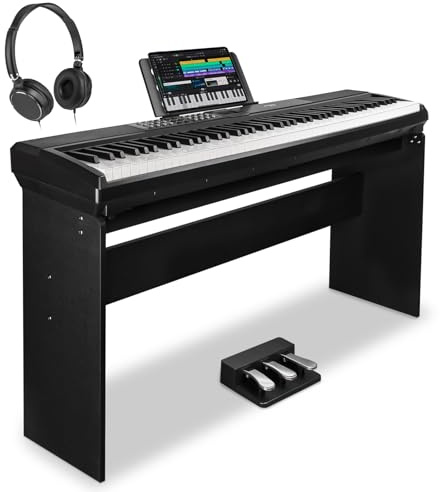 STRICH Digitalpiano 88 Tasten mit Hammermechanik, E-Piano mit Ständer & Sustain-Pedal, Vollformat E-Klavier mit USB-MIDI/Wireless, 15W×2 Lautsprecher, Modell SDP-120