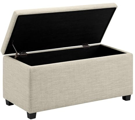 Amazon Basics Rechteckig Ottomane and Flurbank with stauroom, Gepolstert, Polyester, Beige, 42 x 91 x 43 cm (B x T x H)