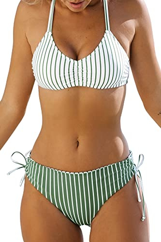 CUPSHE Bikini Damen Set Gestreift Wendeslip Geflochtene Träger Zweiteilig