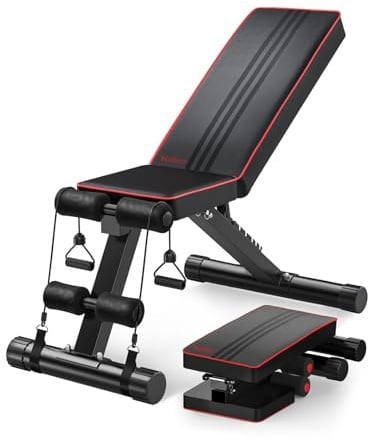 YOLEO klappbare Hantelbank Multifunktion Training Fitness Bank Bauchtrainer Schrägbank mit 6-Fach Verstellbarer Rückenlehne/3-Fach verstellbarer Sitzkissen,Belastung 300kg (Schwarz-375kg)