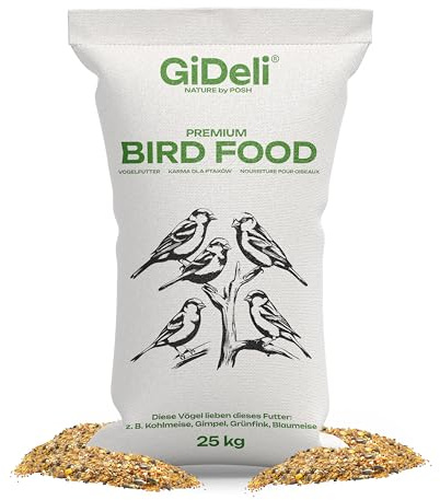 GiDeli Vogelfutter 25kg - Streufutter für wildvögel ganzjährig - Meisenfutter Sowohl für den Winter und Sommer - Enthält Sonnenblumenkerne Schwarz