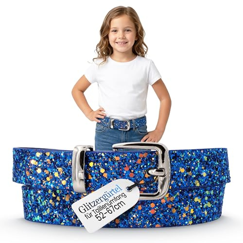EANAGO veganer Glitzergürtel Mädchen EISKRISTALL – verstellbarer Kindergürtel (Taille 52-67 cm) mit funkelndem Design – bequemer Sitz – 2,5 cm breit – ideal für Kindergarten, Schule, Freizeit