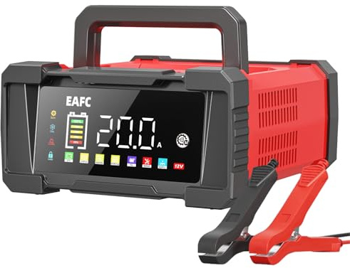 20A Tragbar Autobatterie Ladegerät, 12V/24V Batterie Erhaltungsladegerät, 9-Stufiges Laden, Reparaturmodus, Batterieladegerät für STD, AGM, EFB, Gel, SLA, LiFePO4, Kraftfahrzeug, Motorrad