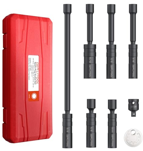 GETLITOOL Zündkerzenschlüssel 14mm 16mm 21mm, 6 Stück Magnet Universal Flexibel Zündkerzenschlüssel Satz Cr-V Stahl mit 1/2 Adapter, Spaltmaß zum Entfernen von Zündkerzen, Schwarz