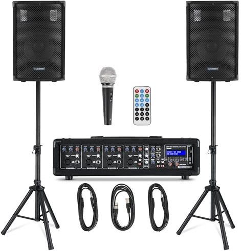 McGrey BP-210 Bandpack PA-Anlage 100 Watt, 4-Kanal Powermixer, 5 x 13 | Symmetrischer XLR-Eingang für dynamische Mikrofone, Unsymmetrischer 6, 35mm Klinken-Eingang, Integrierter Hall mit Level