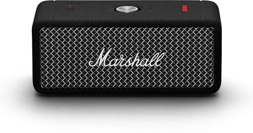 Marshall Emberton II tragbare Bluetooth Lautsprecher, kabellos, koppelbar, IP67 Staub und wasserfest, über 30 Stunden Spielzeit, Schnellladung, Innen- und Außenlautsprecher - Schwarz und Stahl