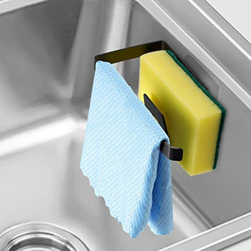 GAViA Schwammhalter Spülbecken, Schwammhalter Küche Abnehmbarer, Edelstahl | Spülschwammhalter Schwarz, Spültuchhalter Ohne Bohren, Schwammhalter Selbstklebend, für Spüle & Wand, Spülbecken Organizer