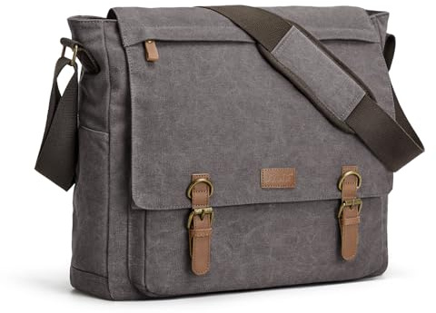 S-ZONE Herren Umhängetasche 17,3 Inch Übergröße Vintage Canvas Messenger Bag Aktenktasche Schultertasche Bürotasche Kuriertasche Arbeitstasche