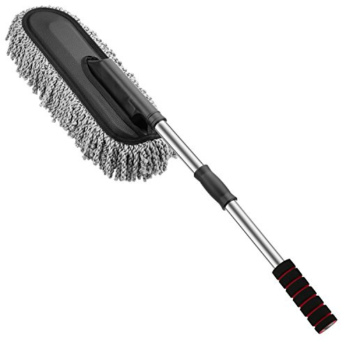 Moko Car Duster, Autowaschbürste Mehrzweck-Mikrofaser-Waschbürste Fahrzeug-Innen- und Außenreinigungs-Kit mit ausziehbarem Griff für Auto, Fahrrad, Wohnmobil, Boot oder Haus - Grau