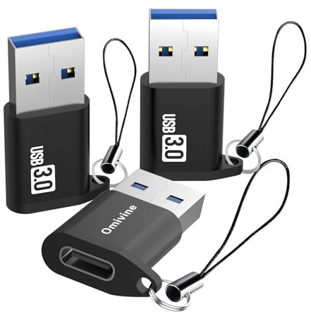 Omivine USB-C Buchse auf USB-A OTG Adapter Mit Schlüsselband für Smartphone/Laptop/Auto/Power Bank/Hubs/Kopfhörer/Mikrofon (3 Stück)