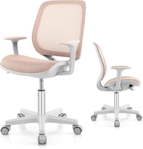 FANTASK Ergonomischer Schreibtischstuhl Kinder, Höhenverstellbar 43-55cm, 360° Drehstuhl mit Rückenlehne & Armlehnen, Bürostuhl mit 5 arretierbaren Rollen, für Kinder ab 6 Jahren (Rosa)