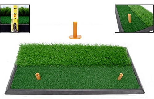LL-Golf Golf 2 in 1 Abschlagmatte 60x30 cm mit Rough + Fairway | Training Übung Matte inklusive gummi Tee / massive Übungsmatte zum Trainieren des Golfschwung im Garten oder Garage