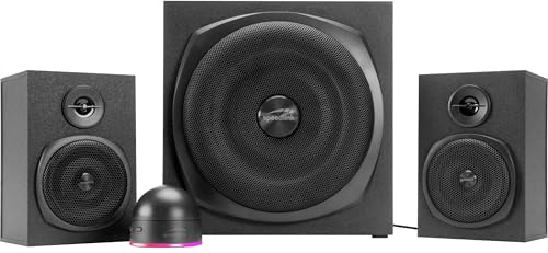 Speedlink Gravity LT PC Lautsprecher 2.1 Soundsystem Bluetooth - mit Subwoofer aus Holz, Aktiv Lautsprechersystem 80 Watt, 3,5mm Klinke AUX, RGB-Tischfernbedienung, schwarz