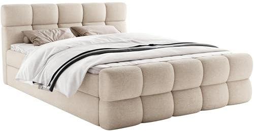 FurniDe24 Boxspringbett mit 2 Bettkästen, Taschenfederkernmatratze und Topper, Gepolstertes Doppelbett mit Kopfteil und Fußteil, Bouclé-Stoff, Polsterbett Leo (Anthology 03, 180 x 200 cm)