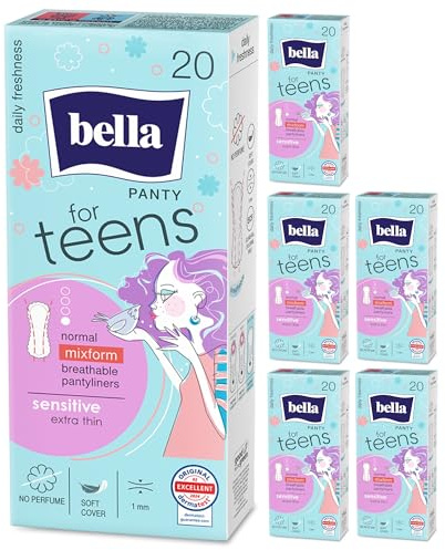bella for teens Slipeinlagen Sensitive: speziell auf die Bedürfnisse sehr junger Frauen abgestimmt, ohne Duft 6er Pack (6 x 20 Stück)
