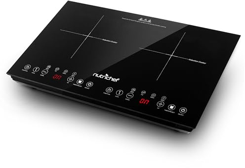 NutriChef Induktionskochfeld 2 Platten, Ceranfeld- 60x36cm, Herdplatte 2 Kochfelder, Mobile Elektroherd aus Glaskeramik, Induktionsplatte mit Timer, Kindersicherheit, Touchsteuerung & Anzeige, 1800W