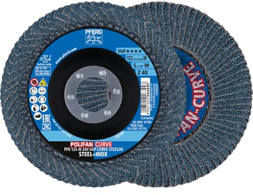 PFERD Tools Fächerscheibe Polifan Curve 2 Stück | Ø 125 mm, Breite M (11 mm), Z40, SGP STEELOX | 69398197 für die präzise Kehlnahtbearbeitung, Zirconia corundum, compatible with Angle Grinder