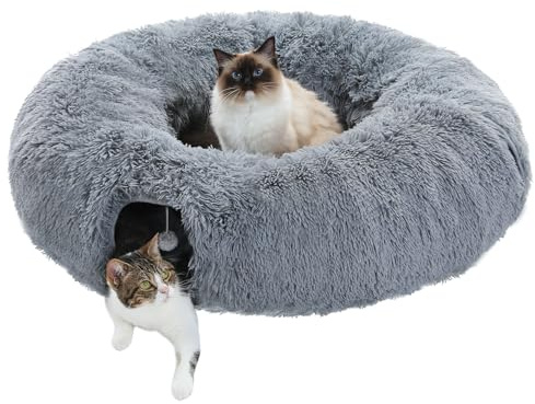 PAWZ Road Plüsch Katzentunnel für Indoor Katzen, Multifunktionales Katzenspielzeug Grau