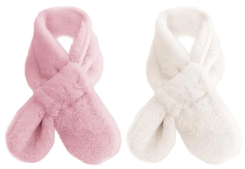 HTTDSLF 2 Stück Warmer Fleece Schal für Baby Kinder, Winter Strickschal für Mädchen, Winter Schal, Weicher Schön Schals, für 2-10Jahren