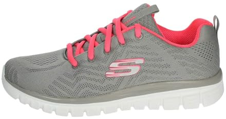 Skechers Damen Graceful Get Connected Sneakers, Gray Mesh Coral Trim, 38 EU