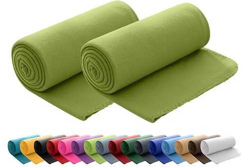 wometo 2er Set Polar Fleecedecke oekoTex 130x160 ca. 400g mit Anti-Pilling und Kettelrand grün grasgrün