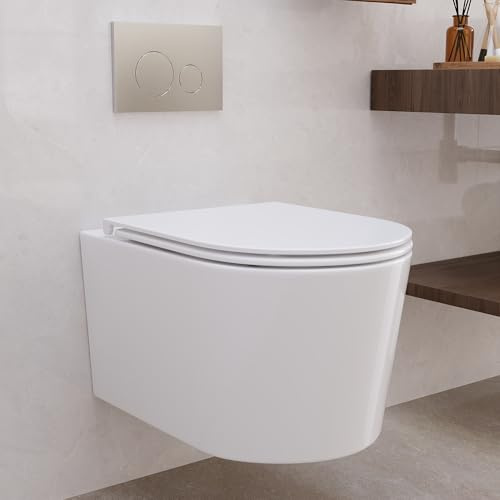 DeerValley Hänge WC Spülrandlos – Wand-Toilette aus Keramik, Randloses Design für hygienische Reinigung, Mit Softclose WC-Sitz & Montagezubehör, Geräuscharm & Wassersparend Weiß 53 × 36 × 33.5 cm