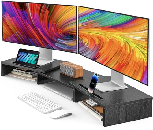 AMERIERGO Dual-Monitorständer für 2 Monitore, Monitor Stand für Schreibtisch, verstellbar Computer-Monitor Ständer mit 2 Slots, Multifunktional Desktop-Organizer-Stand für Laptop, PC, Computer,Drucker