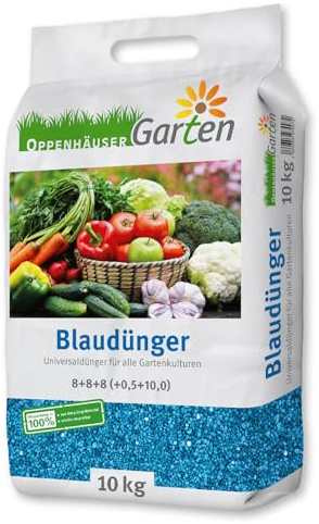 OPPENHÄUSER Blaudünger 10kg bis 150m² - Dünger für Obst, Gemüse und robuste Pflanzen, optimale Nährstoffversorgung, langanhaltende Wirkung