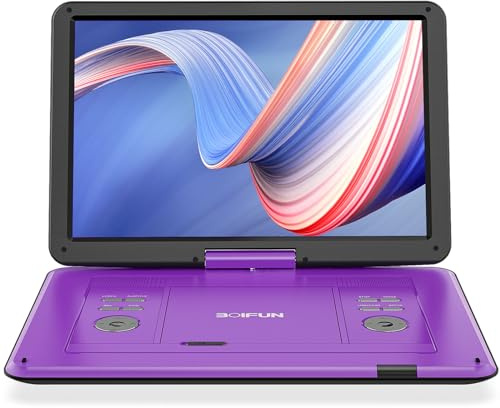 BOIFUN 17,5’’ Tragbarer DVD Player mit 15,6’’ HD Display, 6 Stunden Wiederaufladbare Batterie, Unterstützung für USB/SD-Karte/AV-Übertragung, Sync TV/Projektor Bildschirm, Schwarz (Purple)