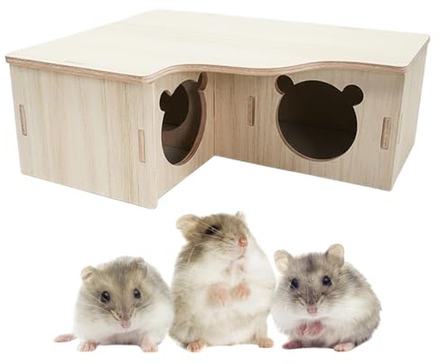 CJAPGJW Hamster Haus, 22x17x8cm Mehrkammernhaus Hamster, 3 Räume Holz Hamsterhaus, Hamster Haus aus Holz, Holzhaus Käfig Spiel Hamsterzubehör für Chinchilla Kleine Haustiere