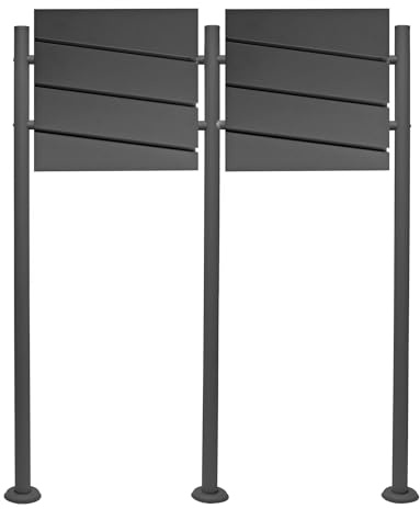 Wiltec 2er Set Designer Briefkasten V16 Anthrazit 1000 x 135 x 1200 mm, Wandbriefkasten mit Schloss, Zeitungsrolle, Ständer, Postkasten aus pulverbeschichtetem Stahl