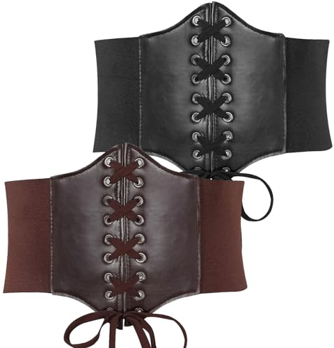 YCVSKY Korsett Damen Schwarz/Brau Elastischer 2 Stücke Korsett Gürtel Corset Belt für Halloween Partys 2024 NEU