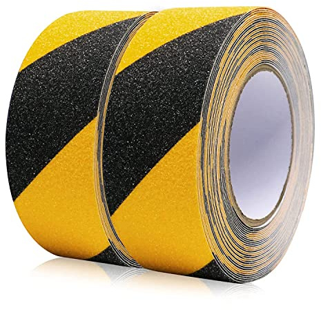 BOMEI PACK Antirutsch Streifen,2 Rollen von 50mmx10m, schwarz-gelb, rutschhemmendes klebeband grip tape für für rutschfeste Treppenstufen im Innen- und Außenbereich