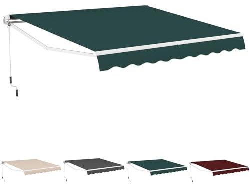 HOMASIS Markise mit Handkurbel, einziehbare Gelenkarmmarkise Sonnenschutz, Balkonmarkise mit UV- & Regenschutz, 5-35° Winkel einstellbar Sonnenmarkise für Balkon Terrasse Garten (3,6x3m, Grün)