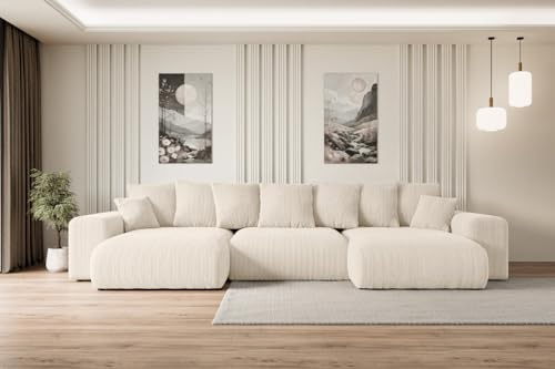 ALTDECOR Ecksofa mit Schlaffunktion U-Form Eskar-U 364x176x72 - Beige | Corner Sofa Bett Eckcouch Couch Wohnlandschaft Cauchsofa