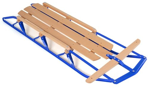 COSTWAY Schlitten, 137 cm Holzschlitten, Kinderschlitten aus Holz, Davoser Schneeschlitten für Kinder und Erwachsene