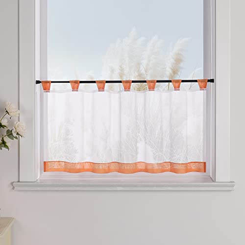 Yujiao Mao Voile Scheibengardine mit Schlaufen, Weiß Orange, HxB 30x90 cm | Küchengardine, Bistrogardine für Küche und kleine Fenster, transparente Kurzgardine, leichter Sichtschutz, Landhausstil