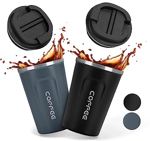 TELANKS 2 Stück Thermobecher Kaffee to go, 380ml Kaffeebecher to go Thermo, Coffee Becher mit Auslaufsicherem Deckel