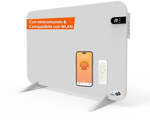 Könighaus 450W Smart Dual-Infrarotheizung V2 - Standgerät/Wandmontage - WLAN App-Steuerung mit Fernbedienung - Heizkörper inkl. Handtuchhalter, Standfüße & Befestigung Farbe: Weiß