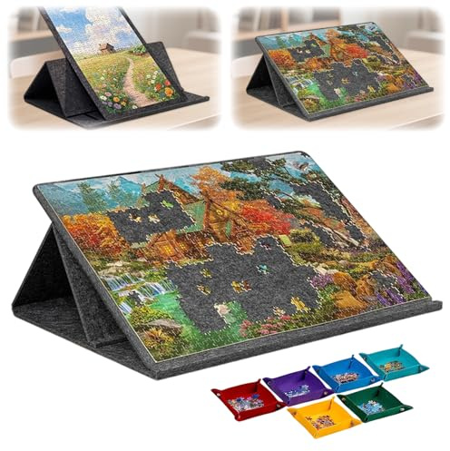 Faltbares Puzzlebrett,Puzzle-Brett 1000 Teile mit 2-in-1-Ständer und Abdeckung,kippbares Puzzle Board mit 6 Sortierer,Puzzletisch Aufbewahrung,Geschenk für Erwachsene 32 * 22 inches