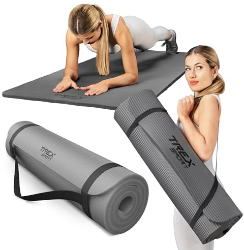 TREX SPORT Gymnastikmatte Fitnessmatte 2cm TX-029NGM | NBR Yogamatte Pilates 190×80×2cm | Trainingsmatte rutschfest, wasserdicht | Sportmatte grau