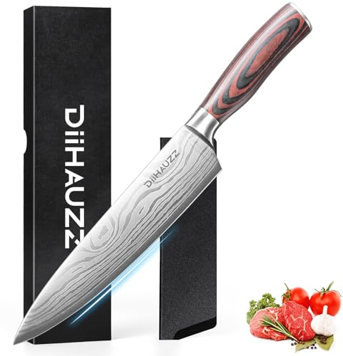 DiiHAUZZ Kochmesser, 20 cm Klingenlänge Fleischmesser, Ultrascharfes Küchenmesser, Messer aus 5Cr15MoV Edelstahl, Allzweckmesser mit Ergonomischem Pakkaholz Griff