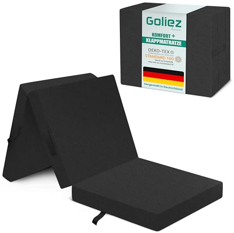 Goliez Klappmatratze 3-teilige Faltmatratze Gästematratze, Schaumstoff Matratze, Klappbar, Faltbare Kamping Bett, Waschbar Bezug (Grau, Einzel190x60x7cm)