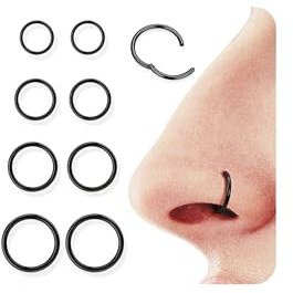 Diamday 8stk Nasenpiercing Ring 16G/18G 316L Chirurgenstahl Septum Ring Nasenring Hoop Helix Conch Tragus Daith Ohr Piercing Gold Silber Schwarz Clicker Knorpelohrring Lippenring 6mm/8mm/10mm/12mm