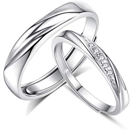 Josfeva Damen & Herren Paar Partnerringe 925 Sterling Silber Offen Verstellbare Versprechen Verlobungsring Hochzeitsring Band Ring mit Weiß AAAAA Zirkonia Geschenk für Frau Mann Freundin Freund