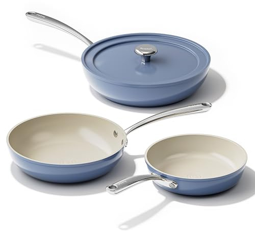 Redchef Pfannenset Keramik Aluminium Bratpfannen, Antihaft Keramik-beschichtet Pfannen Induktion 20/24/28 cm für alle Herdarten, PTFE-frei PFAS-frei PFOA-frei, Backofenfest (Blau)
