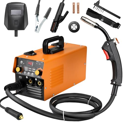 Tragbares MIG Schweißgerät 140 A, Fülldraht Schweißgerät ohne Gas, 3 IN 1 MIG-Schweißgeräte mit echten 140A/Fülldraht, ARC MMA, Lift TIG, IGBT Inverter, mit Fülldraht 0,8mm, Maske & Bürste, IP 21S