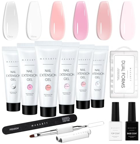 Makartt Poly Nagel Gel Starter Set - 6 Farben Classic Builder 3D Gel Nagelverlängerung for Nail Art mit Base Top Coat Instrument Geschenk Set für den Salon DIY