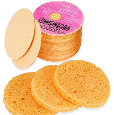 GAINWELL 50 komprimierte Gesichtsschwämme | GAINWELL Zellulose-Gesichtsschwämme, 100 Naturkosmetik-Spa-Schwämme zur Gesichtsreinigung, Peeling-Maske, Make-up-Entfernung